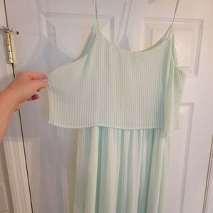 Lauren Conrad Long Light Mint Pleated Spaghetti Strap Dress with Sheer Overlay L
